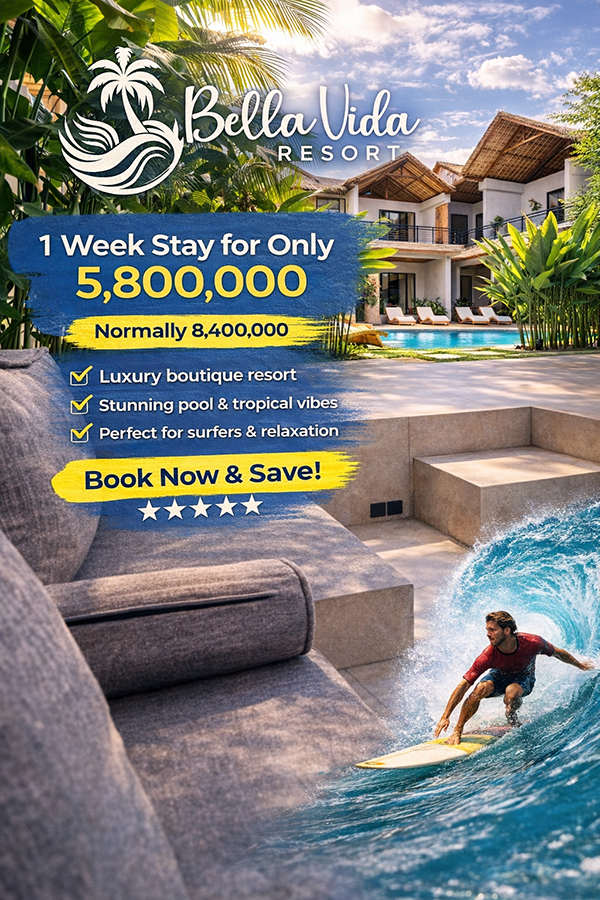 Surf resort Uluwatu Bali – Bella Vida Resort surfing stay promotion